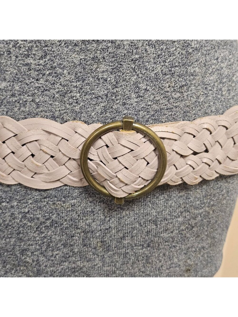 Talbots Belt Womens L Leather Braided Wide Boho Brass Buckle Mauve Adjustable
